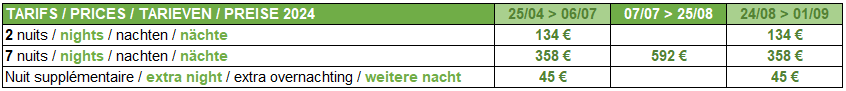 Rates for mobile homes Maupiti 2024 